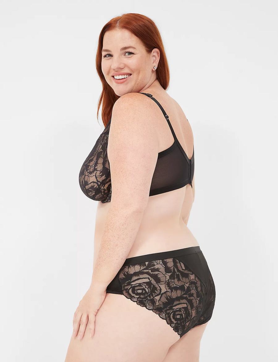 Hipster Panty γυναικεια Lane Bryant No-Show Lace-Back μαυρα | CLJ769TF