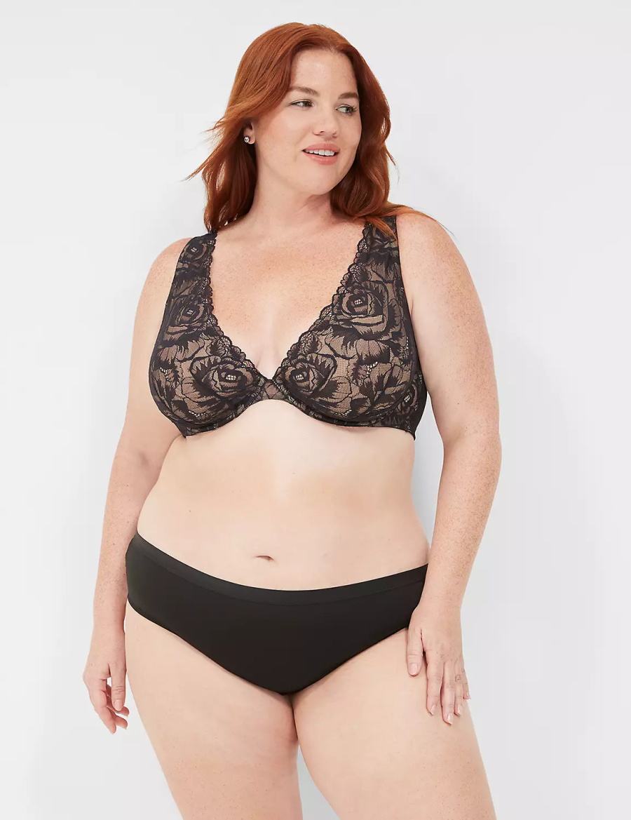 Hipster Panty γυναικεια Lane Bryant No-Show Lace-Back μαυρα | CLJ769TF