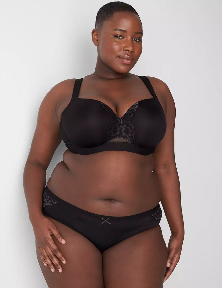 Hipster Panty γυναικεια Lane Bryant No-Show With Satin Lace μαυρα | GQX1431NT