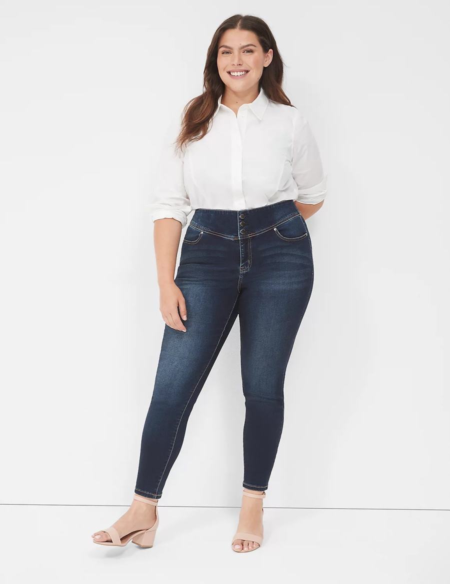 Jeggings γυναικεια Lane Bryant High-Rise Sateen 3-Button σκούρο μπλε | QTA7270IY