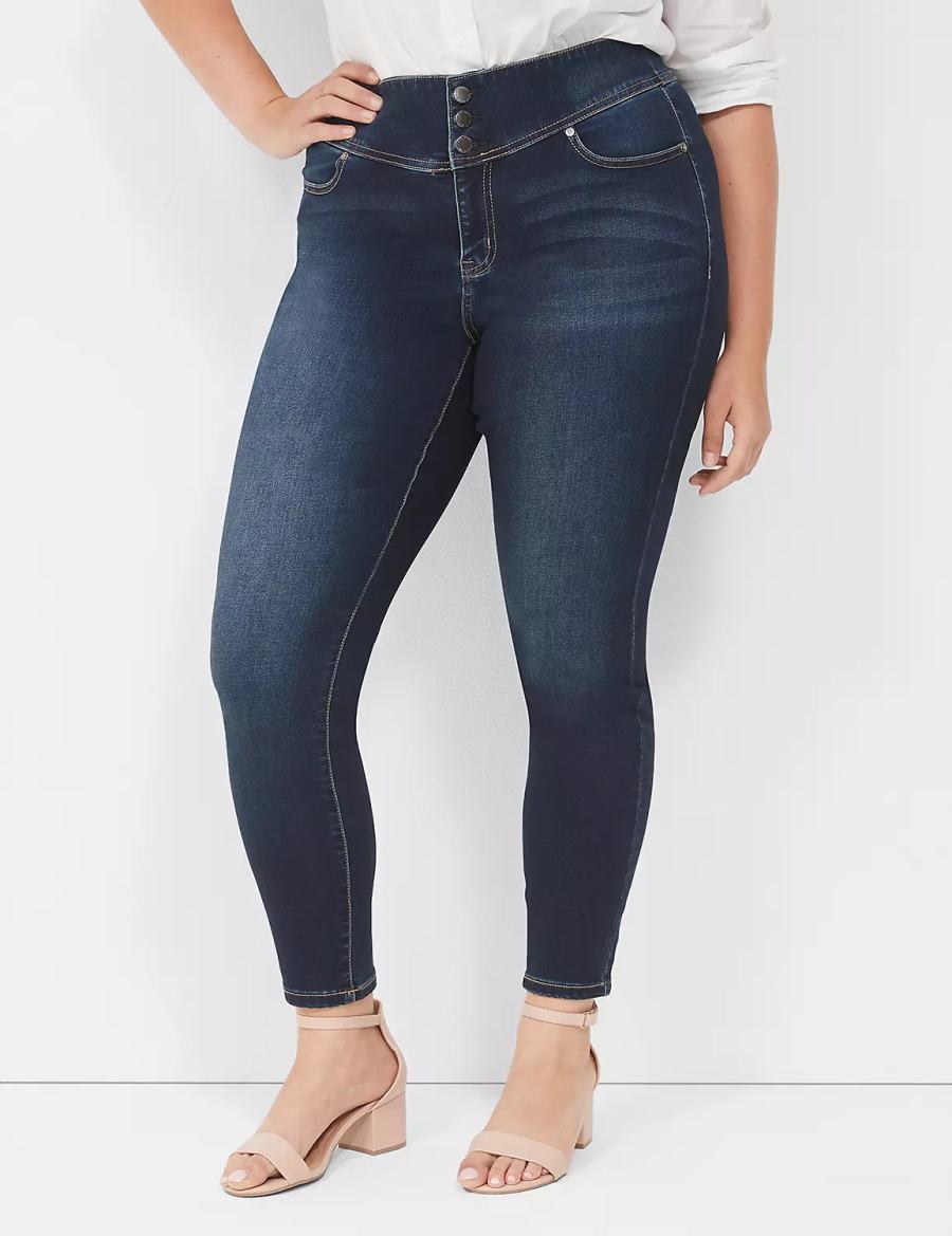 Jeggings γυναικεια Lane Bryant High-Rise Sateen 3-Button σκούρο μπλε | QTA7270IY