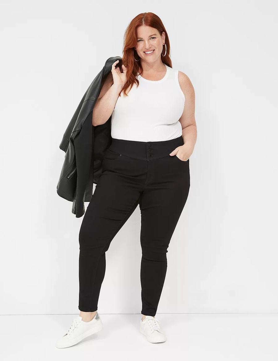 Jeggings γυναικεια Lane Bryant High-Rise Sateen 3-Button μαυρα | FDI9675UL