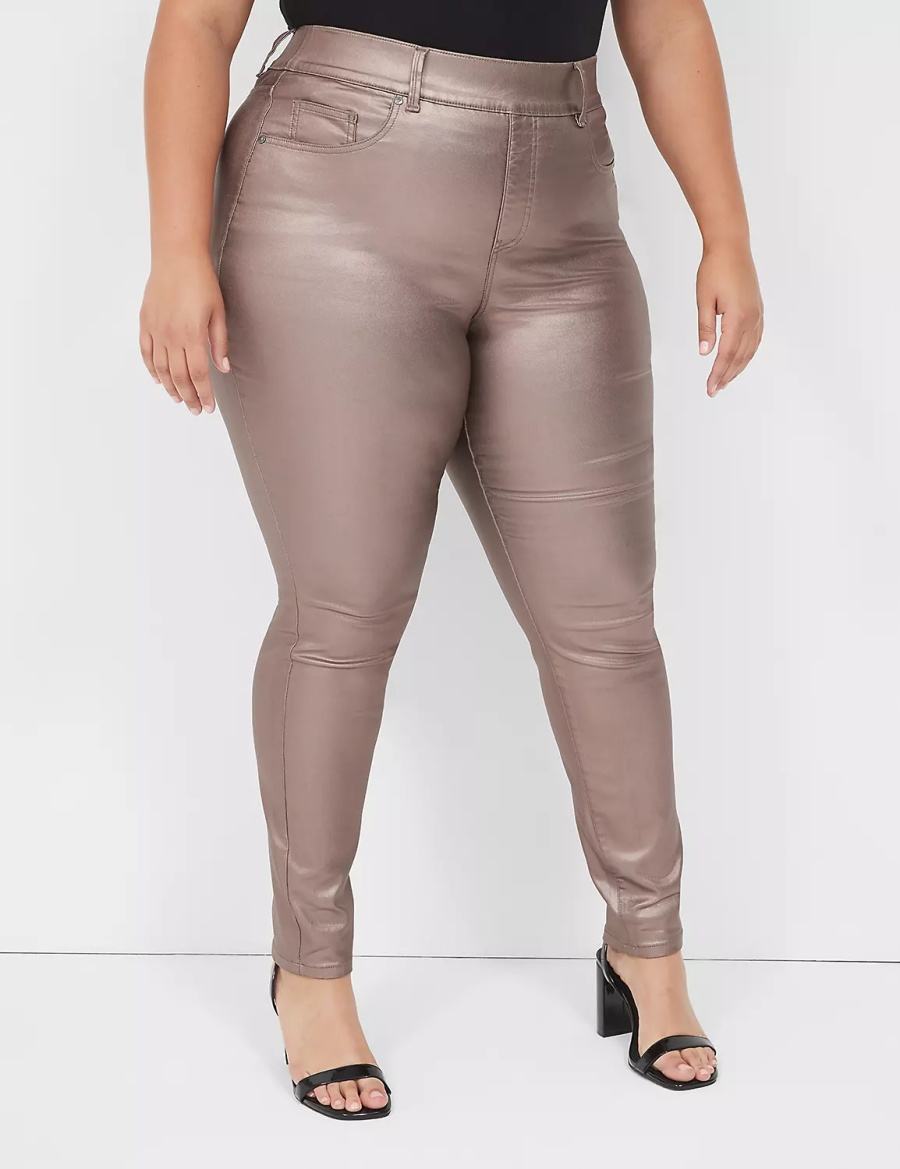 Jeggings γυναικεια Lane Bryant Pull-On High-Rise Coated Metallic καφε | MQU7620SC