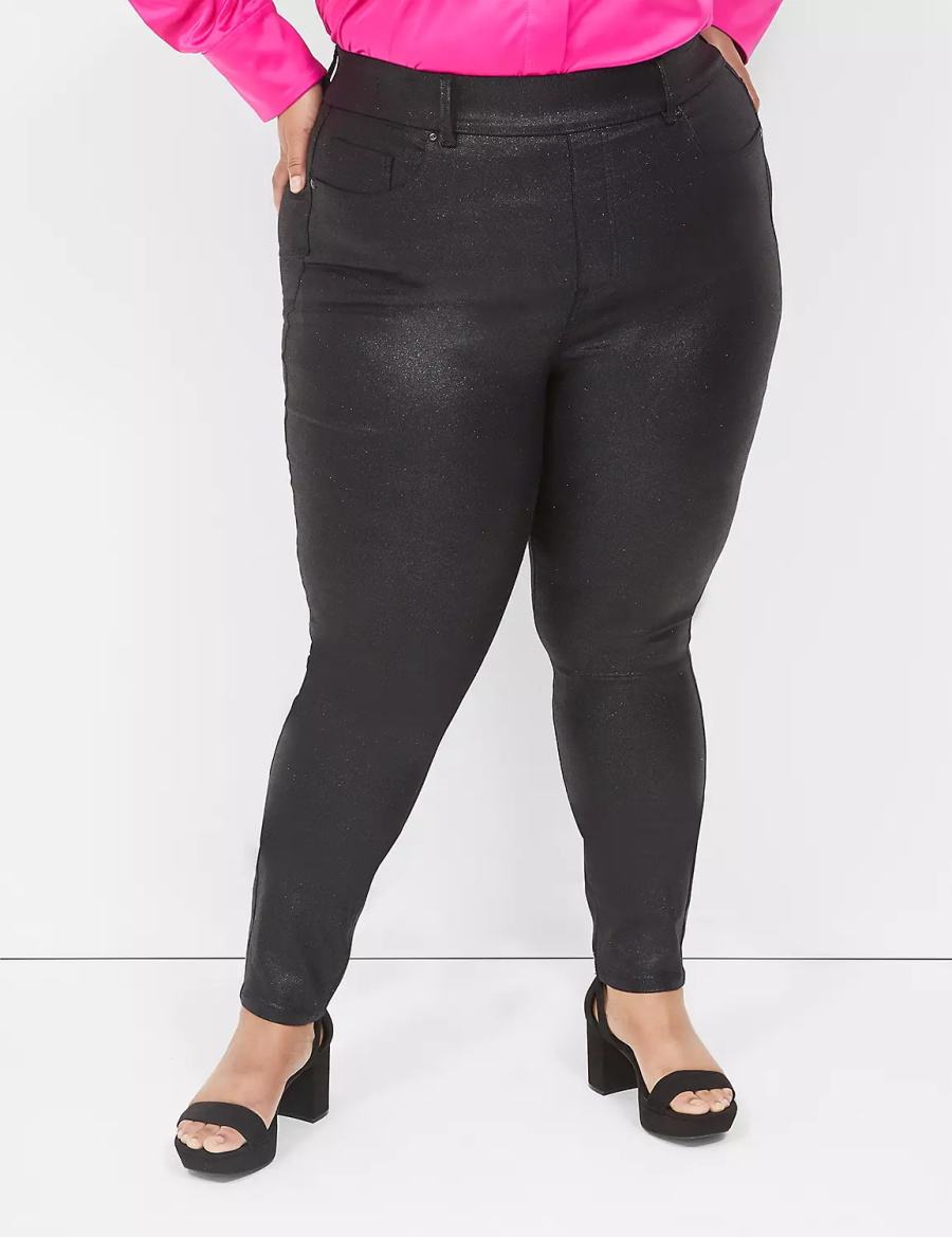 Jeggings γυναικεια Lane Bryant Pull-On High-Rise Sparkle μαυρα | PMT3149ZI