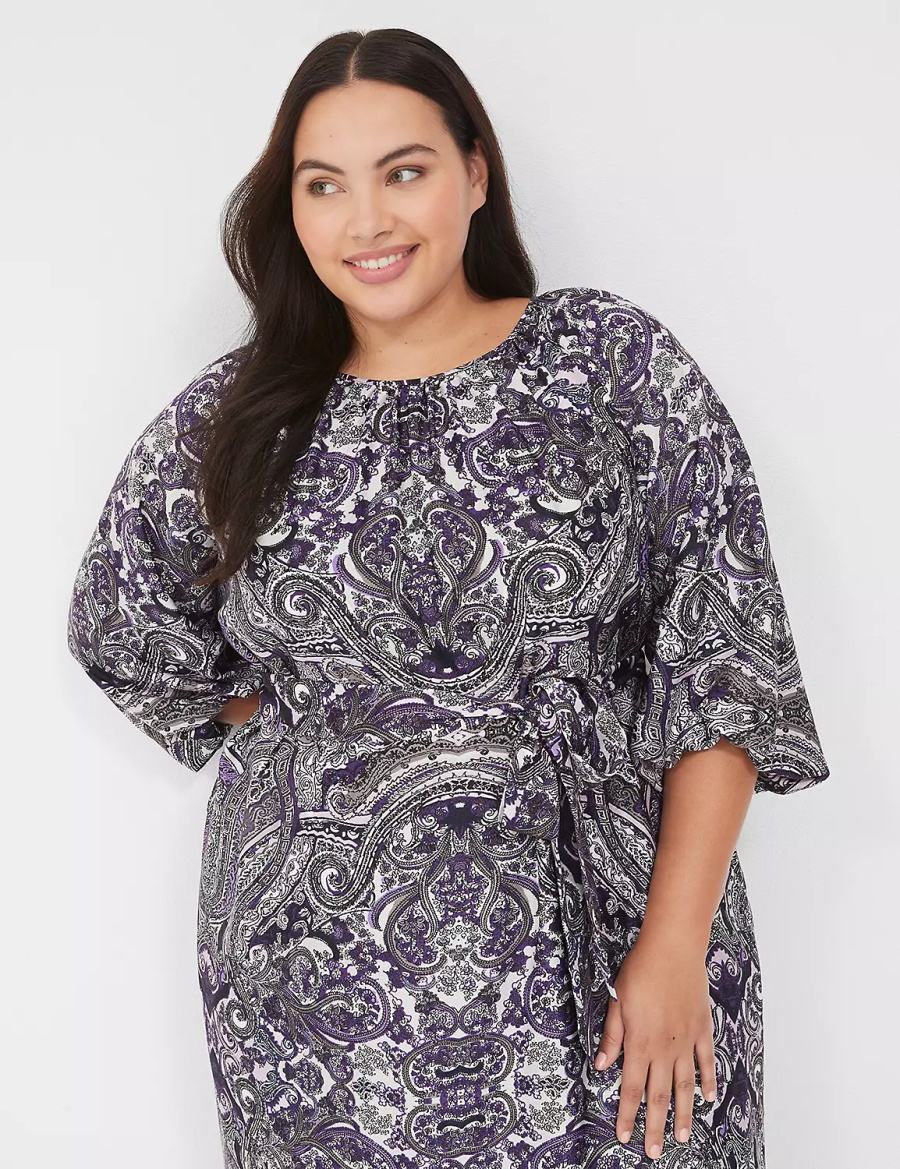 Maxi Φόρεμα γυναικεια Lane Bryant 3/4-Sleeveed μαυρα Πολύχρωμο | MRN7420KT