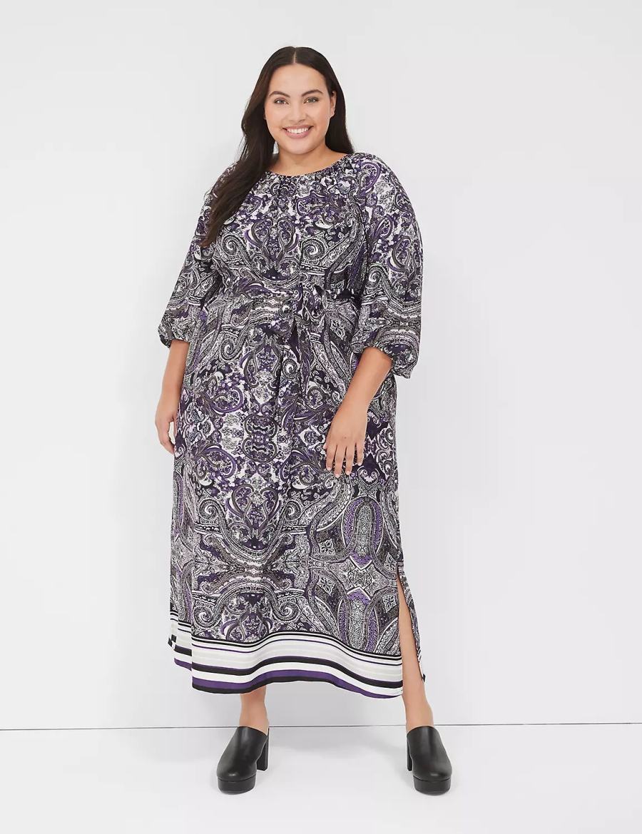 Maxi Φόρεμα γυναικεια Lane Bryant 3/4-Sleeveed μαυρα Πολύχρωμο | MRN7420KT