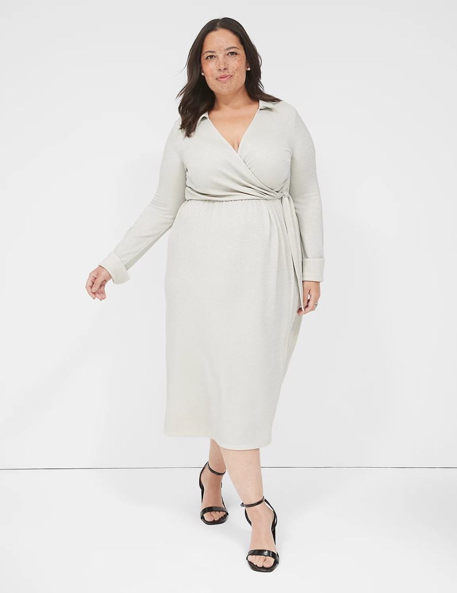 Maxi Φόρεμα γυναικεια Lane Bryant Lurex Faux-Wrap Collar γκρι | BNO823QJ