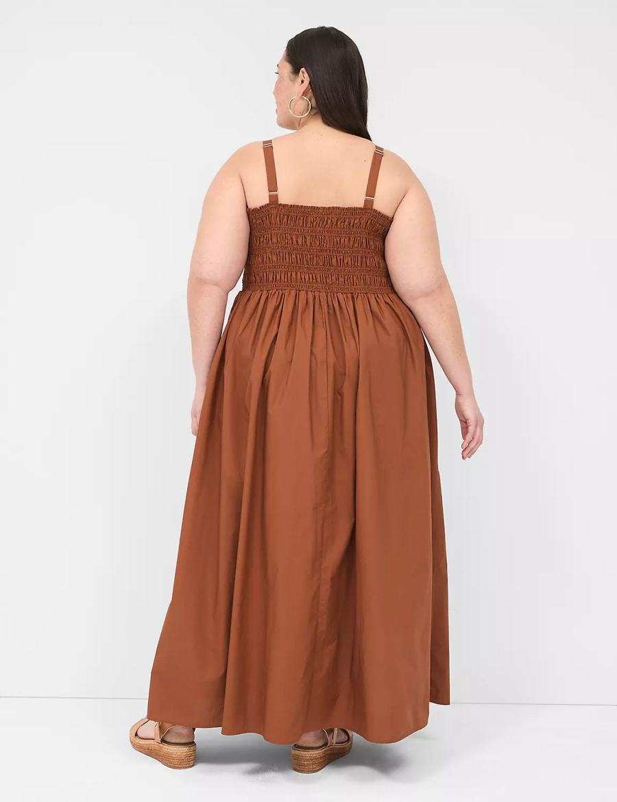 Maxi Φόρεμα γυναικεια Lane Bryant Shirred-Bodice Square-Neck καφε | TMA7910ME