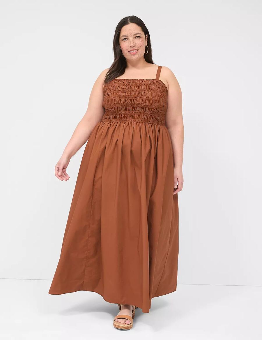 Maxi Φόρεμα γυναικεια Lane Bryant Shirred-Bodice Square-Neck καφε | TMA7910ME