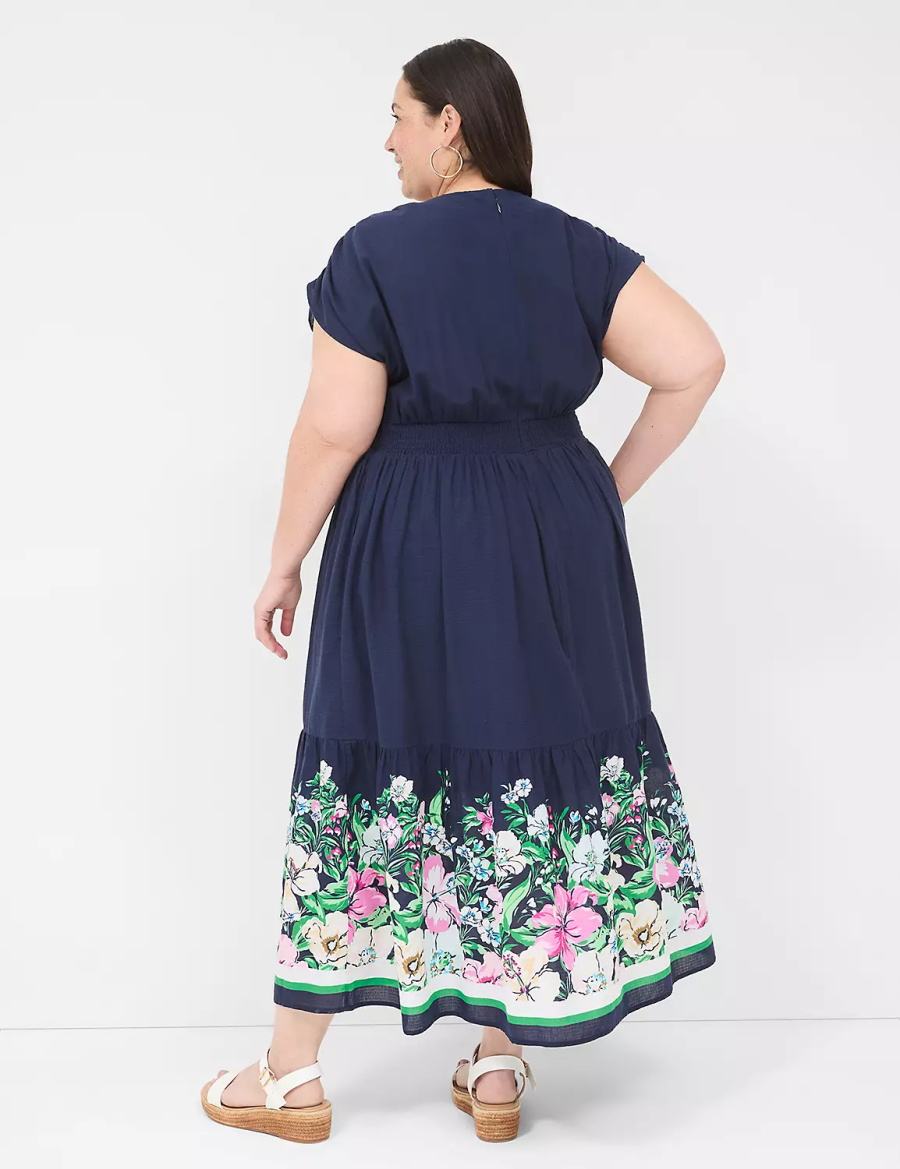 Maxi Φόρεμα γυναικεια Lane Bryant Shirred-Shoulder Double-Waist σκούρο μπλε | YTL9327HY