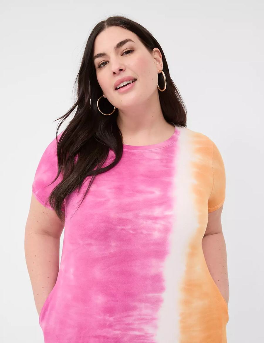 Maxi Φόρεμα γυναικεια Lane Bryant Short-Sleeve Side-Slit Tie Dye ροζ πορτοκαλι | OIA293OT