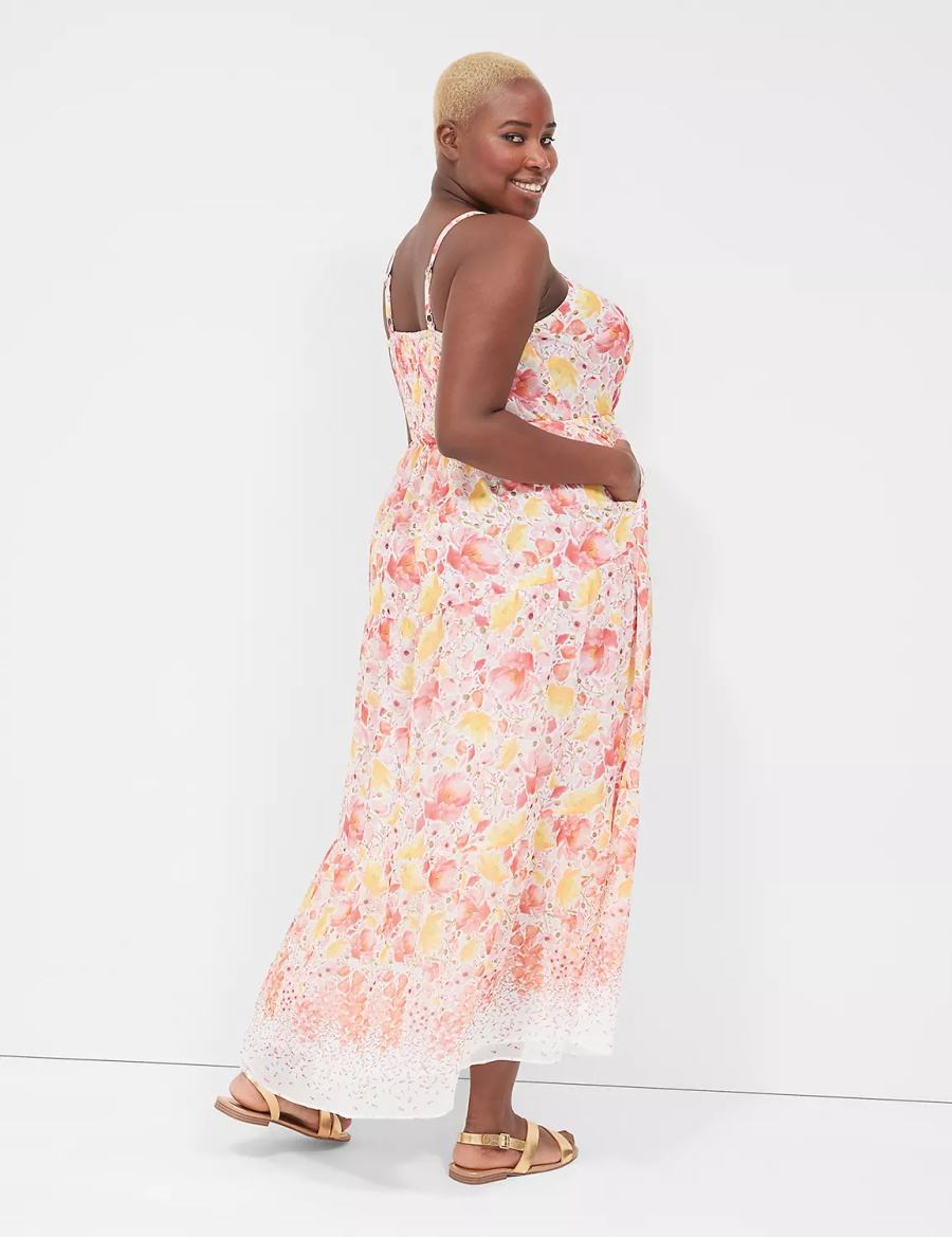 Maxi Φόρεμα γυναικεια Lane Bryant Sleeveless Tiered κίτρινα ροζ | BEP561UK