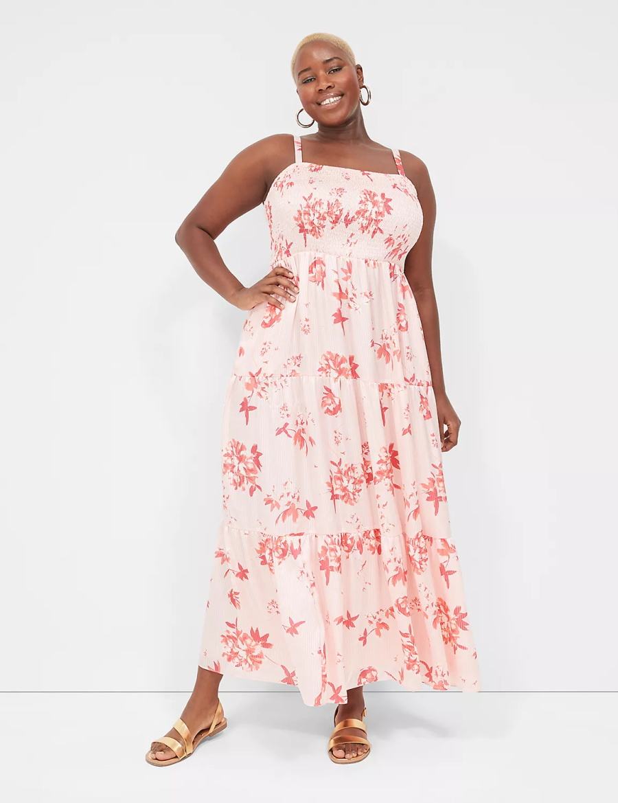 Maxi Φόρεμα γυναικεια Lane Bryant Sleeveless Tiered ασπρα ροζ | AEU282PD