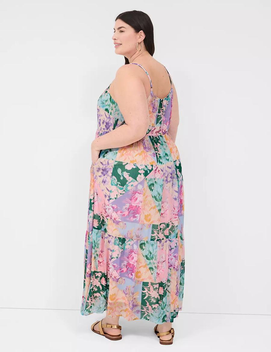 Maxi Φόρεμα γυναικεια Lane Bryant Sleeveless V-Neck Tiered Πολύχρωμο | BIG5846KE