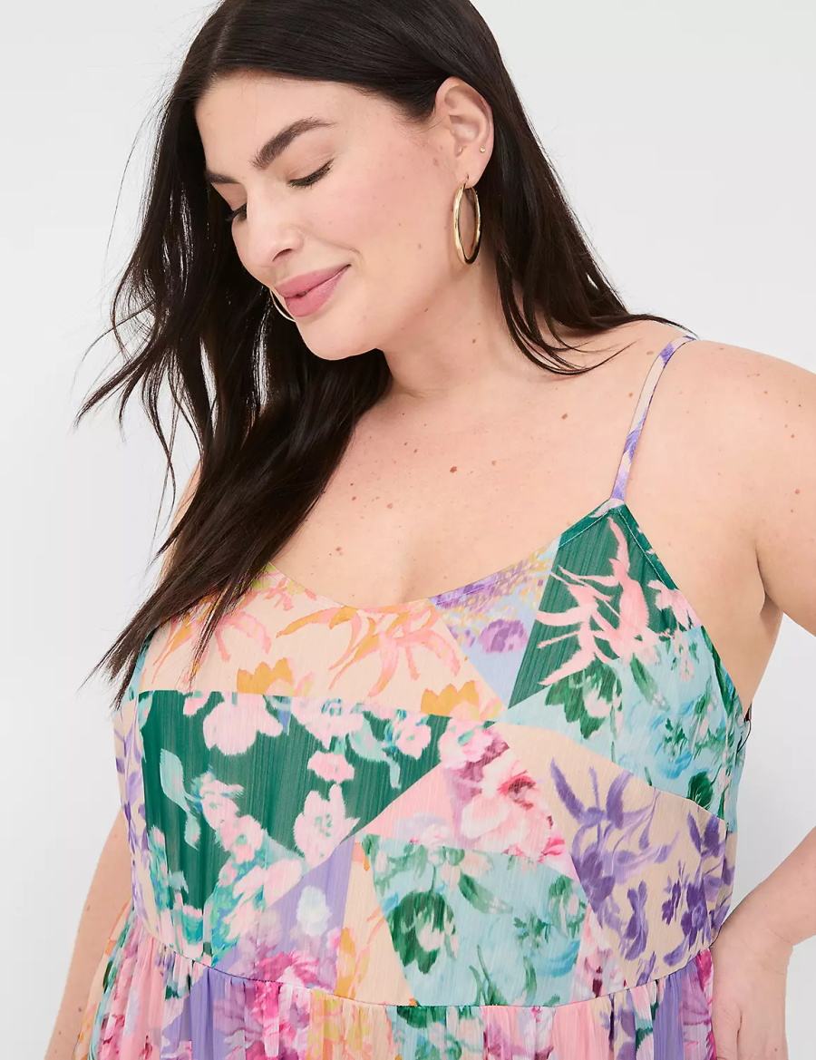 Maxi Φόρεμα γυναικεια Lane Bryant Sleeveless V-Neck Tiered Πολύχρωμο | BIG5846KE