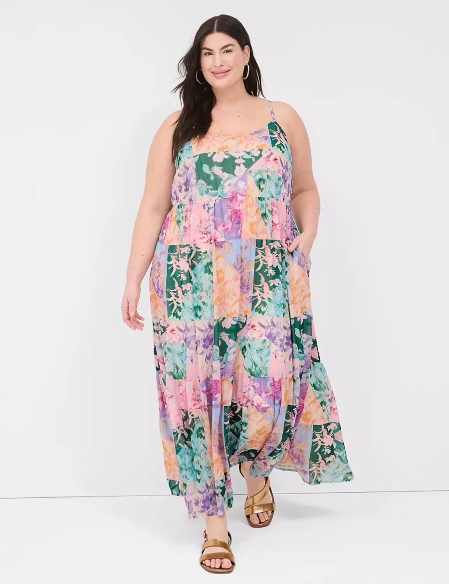 Maxi Φόρεμα γυναικεια Lane Bryant Sleeveless V-Neck Tiered Πολύχρωμο | BIG5846KE