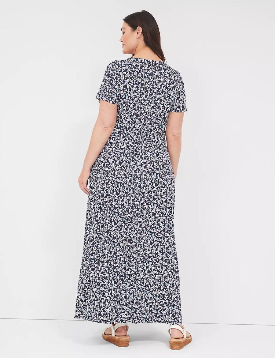 Maxi Φόρεμα γυναικεια Lane Bryant V-Neck Waist-Knot Jersey μπλε μωβ | GML8563BT