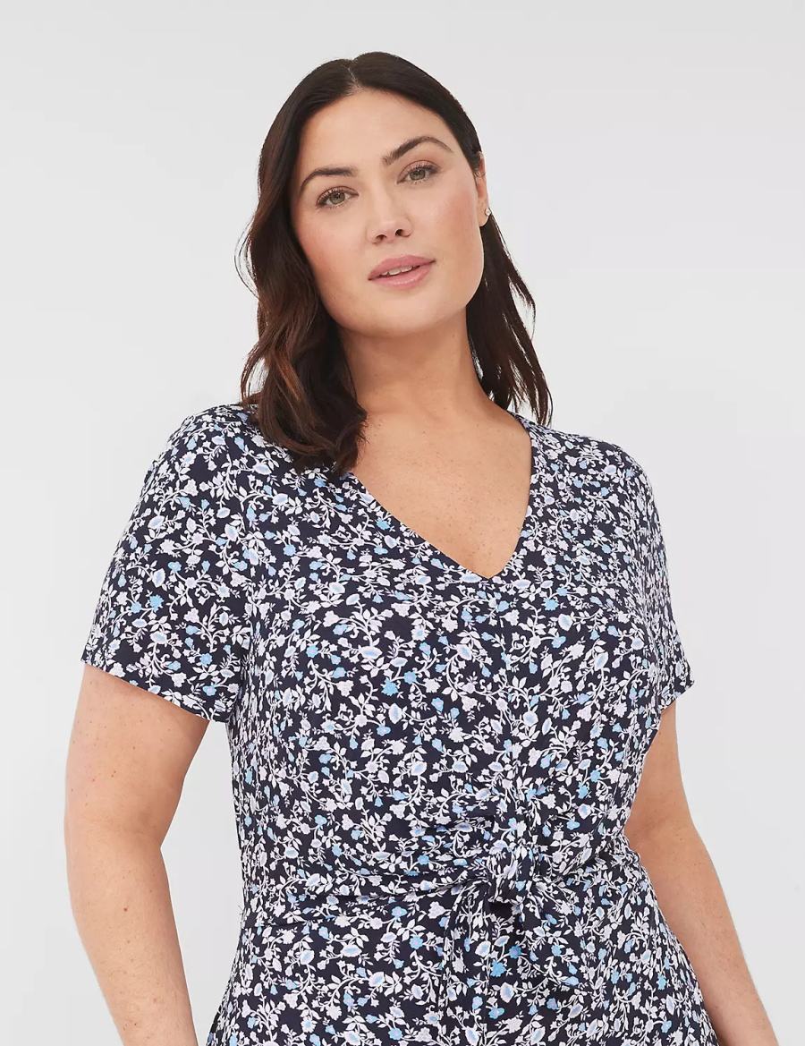 Maxi Φόρεμα γυναικεια Lane Bryant V-Neck Waist-Knot Jersey μπλε μωβ | GML8563BT