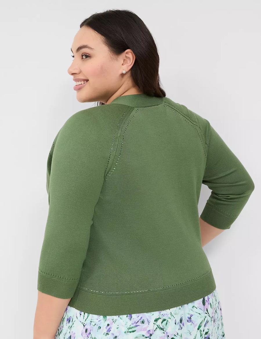 Πουλόβερ γυναικεια Lane Bryant 3/4-Sleeve Open-Front Shrug καφε πρασινο | JIG8981ZK