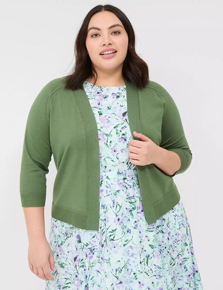 Πουλόβερ γυναικεια Lane Bryant 3/4-Sleeve Open-Front Shrug καφε πρασινο | JIG8981ZK