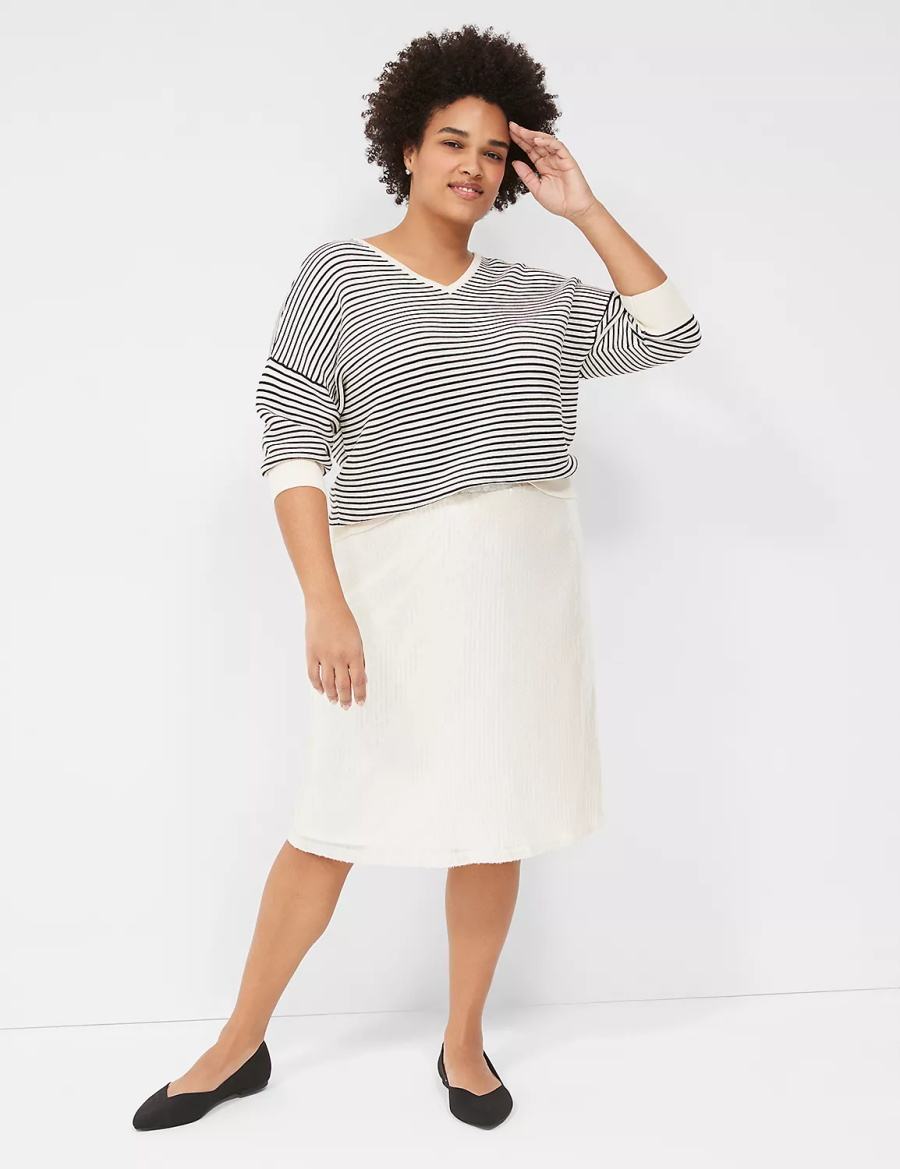 Πουλόβερ γυναικεια Lane Bryant 3/4-Sleeve V-Neck Striped ασπρα μαυρα | CVB6442WJ