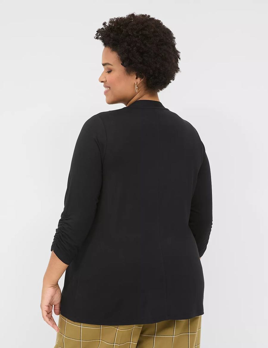 Μπουρνούζι γυναικεια Lane Bryant 3/4 Ruched-Sleeve Open-Front Overpiece μαυρα | MZU498MM