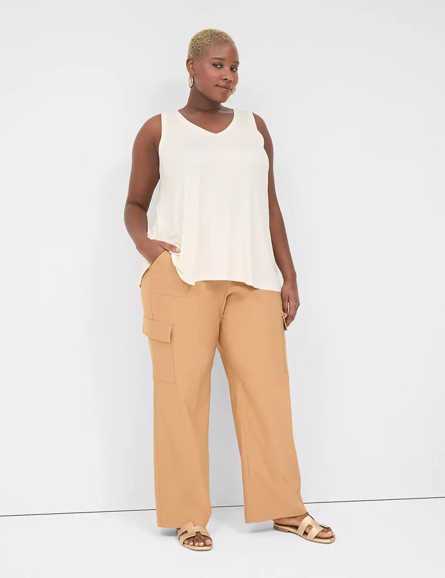 Παντελονι γυναικεια Lane Bryant 4-Season Pull-On Straight Cargo καφε | UJB155CR