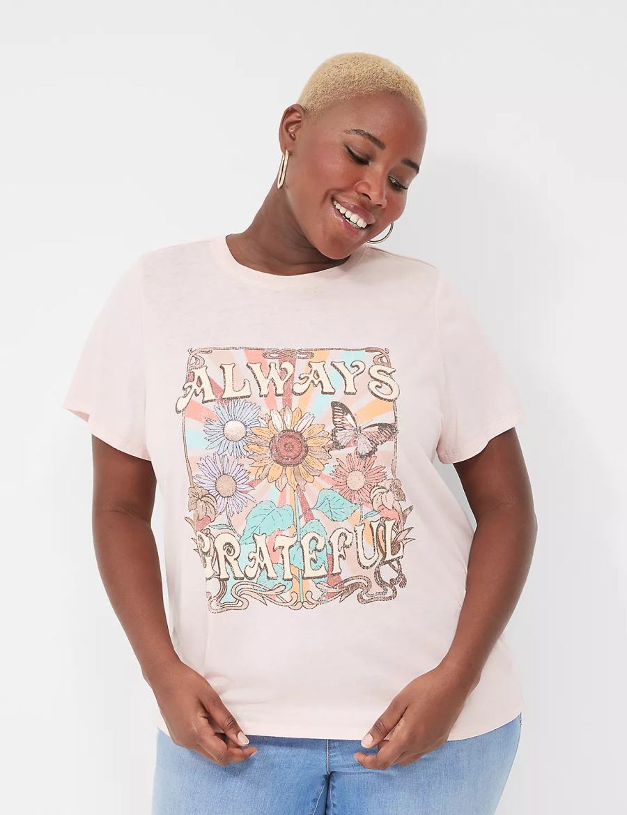 μπλουζακια γυναικεια Lane Bryant Always Grateful Graphic Tee ροζ | QOF7996DX