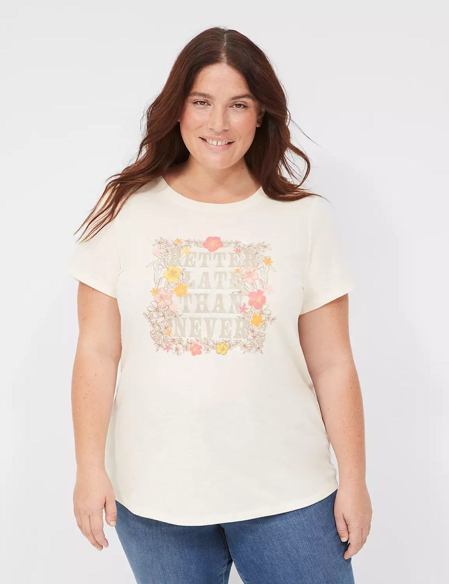 μπλουζακια γυναικεια Lane Bryant Better Late Than Never Graphic Tee ασπρα | KZJ4465QY