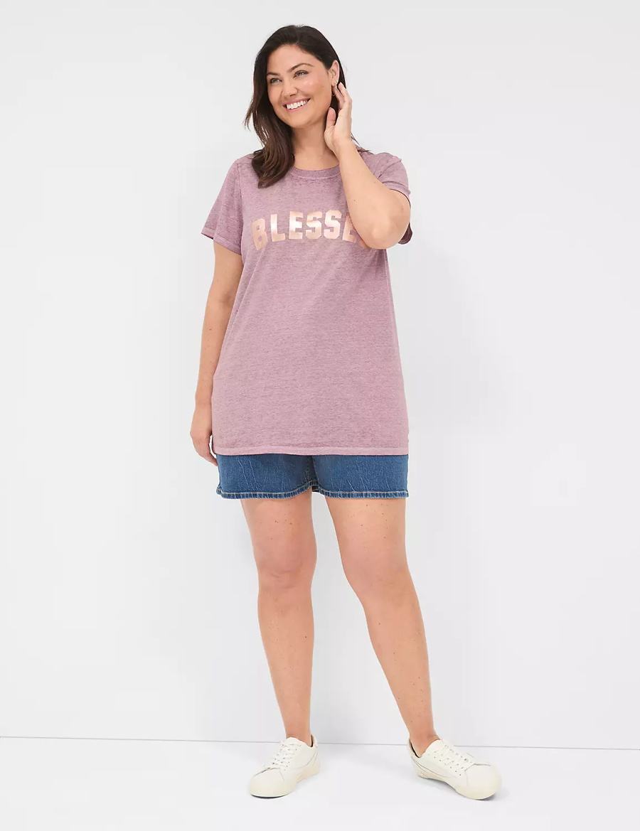 μπλουζακια γυναικεια Lane Bryant Blessed Graphic Tee βαθυ μωβ | VPW7513SJ