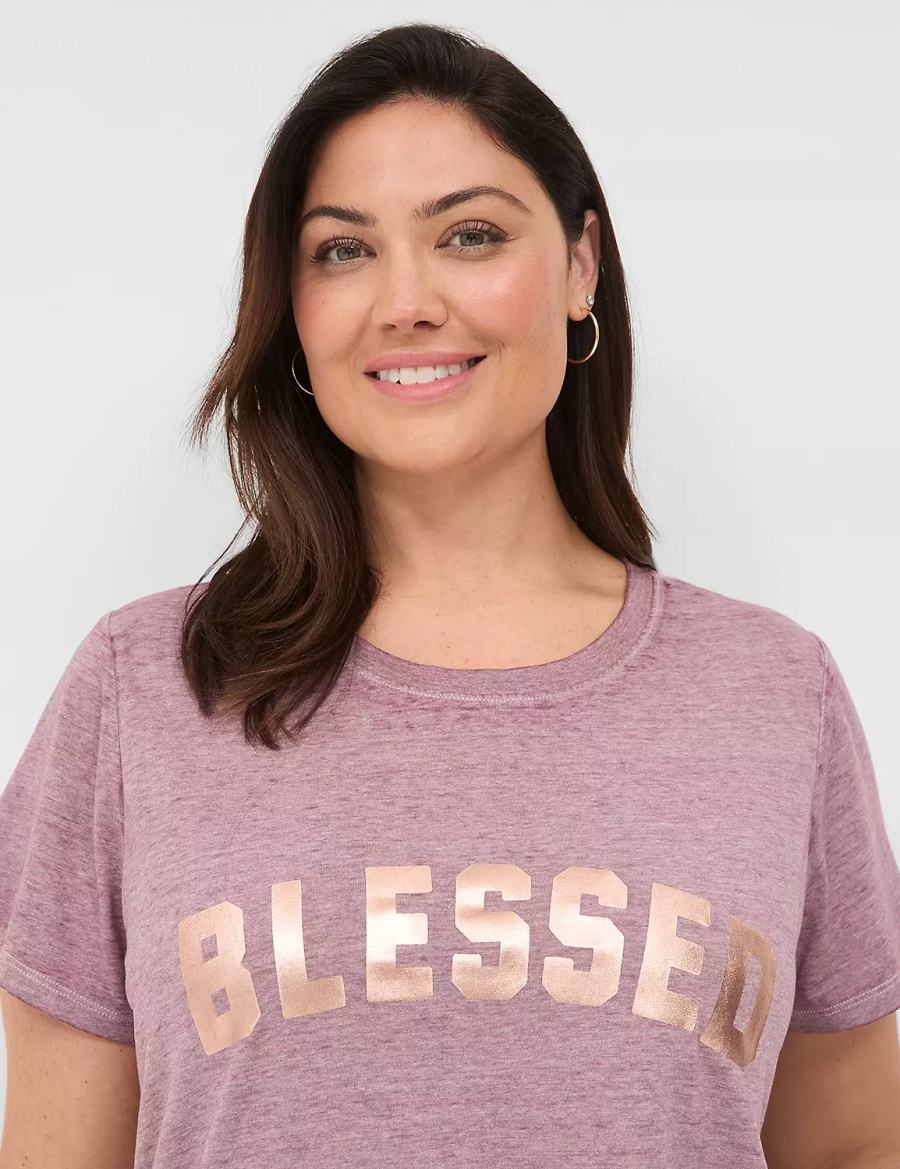 μπλουζακια γυναικεια Lane Bryant Blessed Graphic Tee βαθυ μωβ | VPW7513SJ