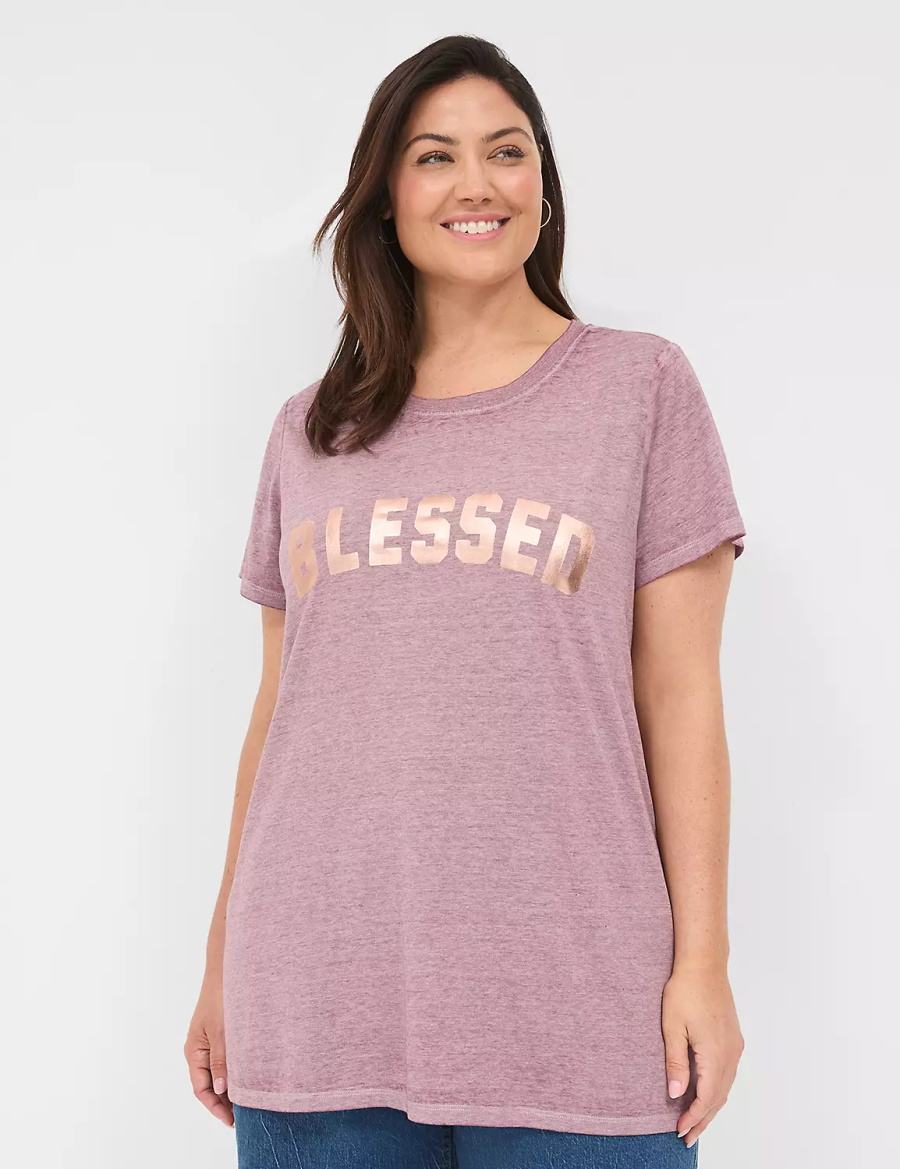 μπλουζακια γυναικεια Lane Bryant Blessed Graphic Tee βαθυ μωβ | VPW7513SJ