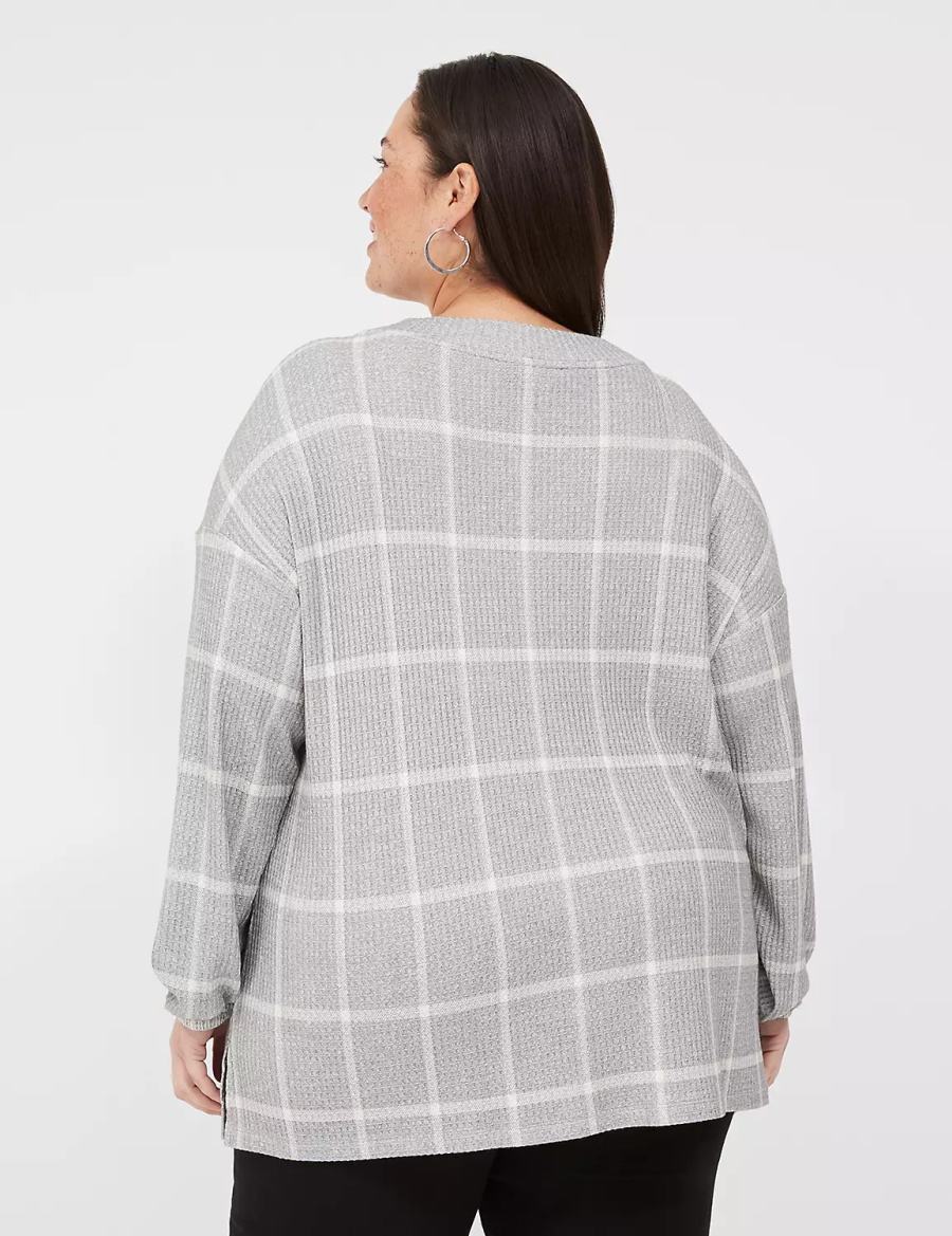 μπλουζακια γυναικεια Lane Bryant Blouson-Sleeve V-Neck Waffle Tunic γκρι | FGE5533RN