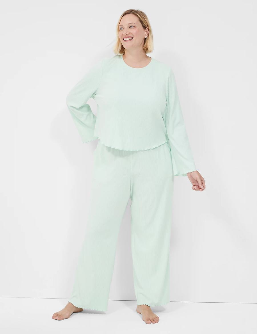 πουκαμισα γυναικεια Lane Bryant Brushed Rib Lettuce-Hem Sleep ανοιχτο πρασινο | ZWK67100EH