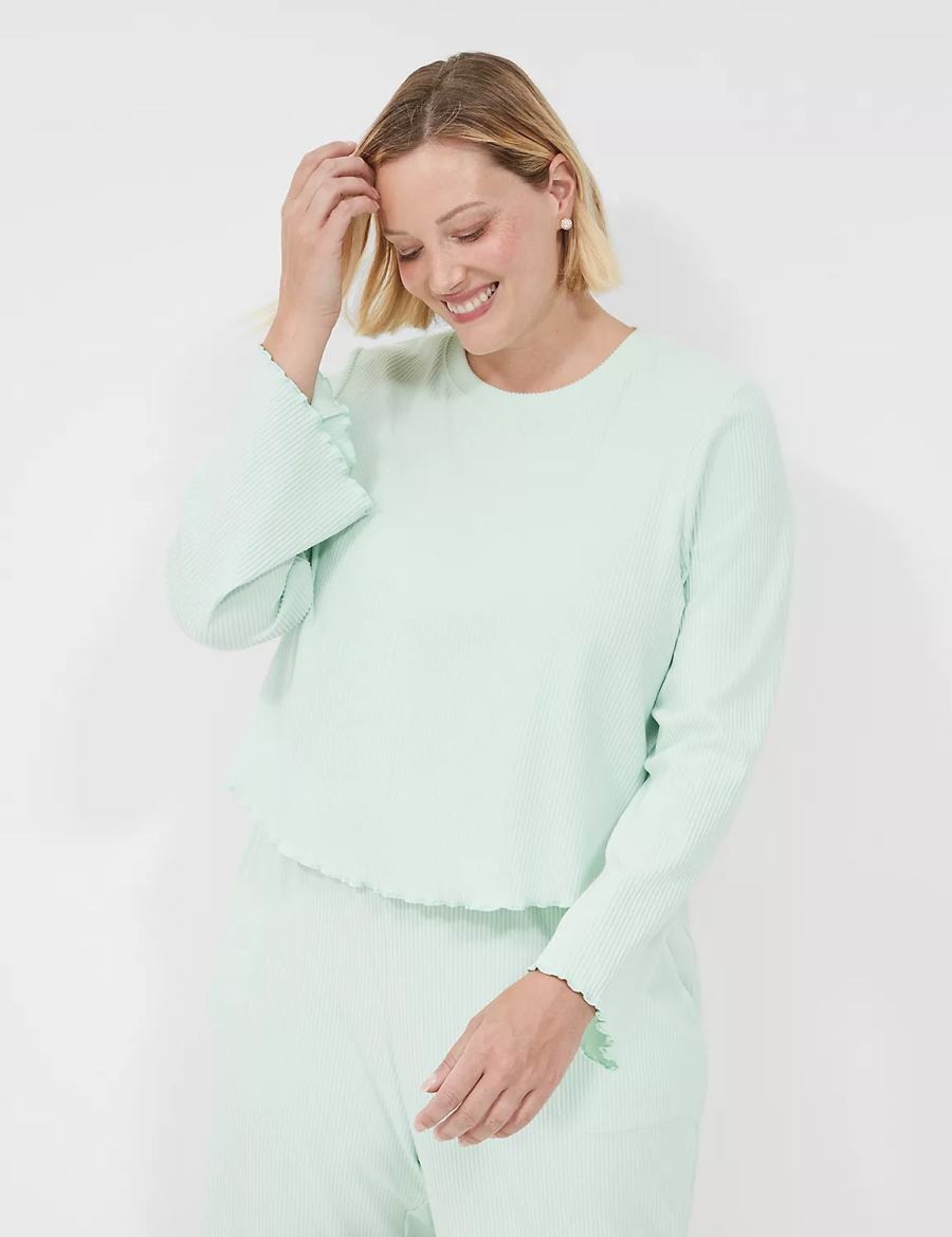 πουκαμισα γυναικεια Lane Bryant Brushed Rib Lettuce-Hem Sleep ανοιχτο πρασινο | ZWK67100EH