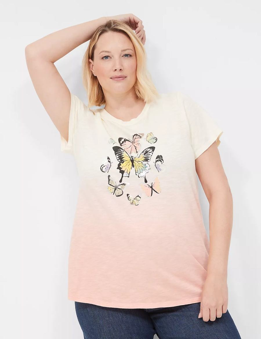 μπλουζακια γυναικεια Lane Bryant Butterflies Graphic Tee ασπρα πορτοκαλι | DRB9095HS