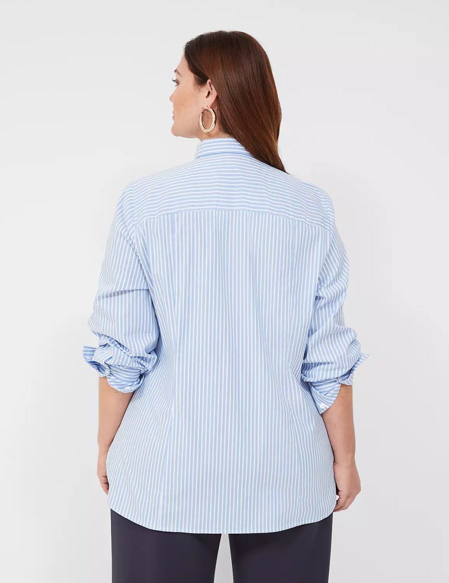 πουκαμισα γυναικεια Lane Bryant Button-Down Stripe Girlfriend ανοιχτο μπλε | LKR3136FG