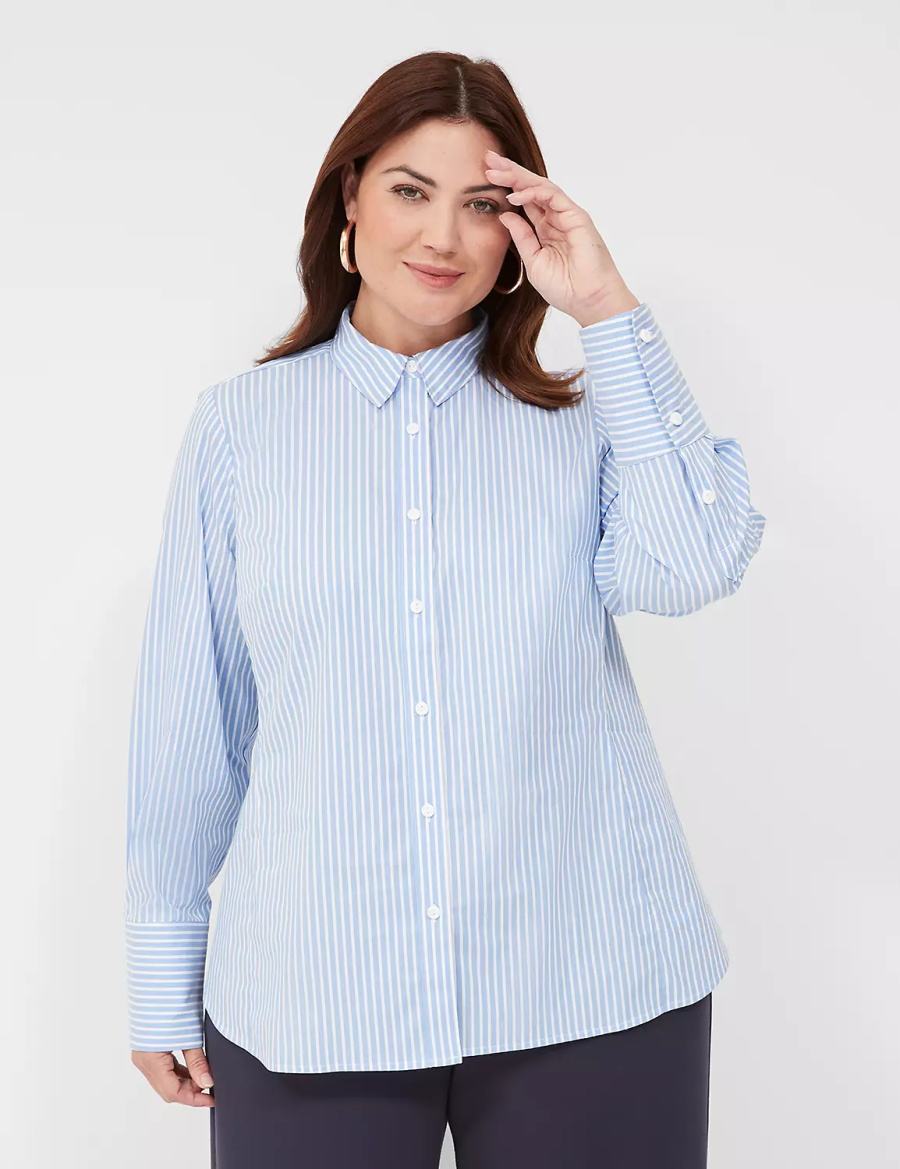 πουκαμισα γυναικεια Lane Bryant Button-Down Stripe Girlfriend ανοιχτο μπλε | LKR3136FG