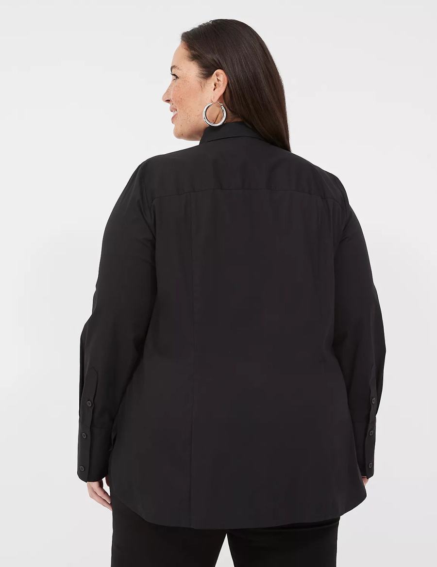 πουκαμισα γυναικεια Lane Bryant Button-Front No-Peek Girlfriend μαυρα | BAH164OA