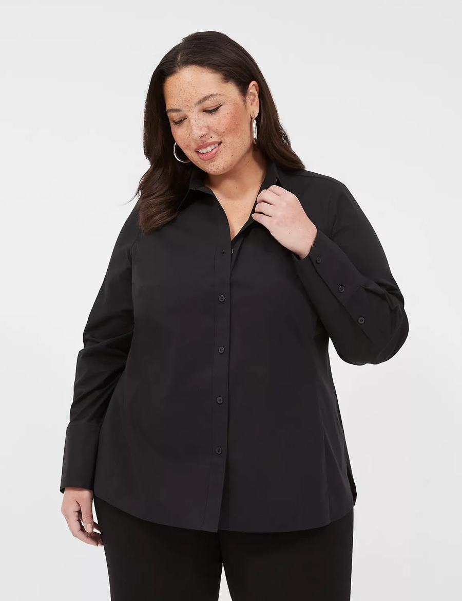 πουκαμισα γυναικεια Lane Bryant Button-Front No-Peek Girlfriend μαυρα | BAH164OA