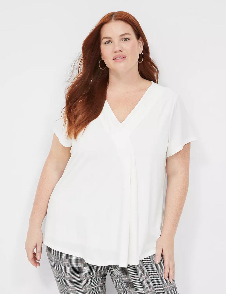 μπλουζακια γυναικεια Lane Bryant Cap-Sleeve Pleat-Front Top ασπρα | HUZ3235GC