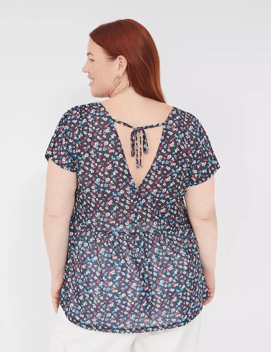 μπλουζακια γυναικεια Lane Bryant Cap-Sleeve V-Neck Top μαυρα | LXQ6344PB