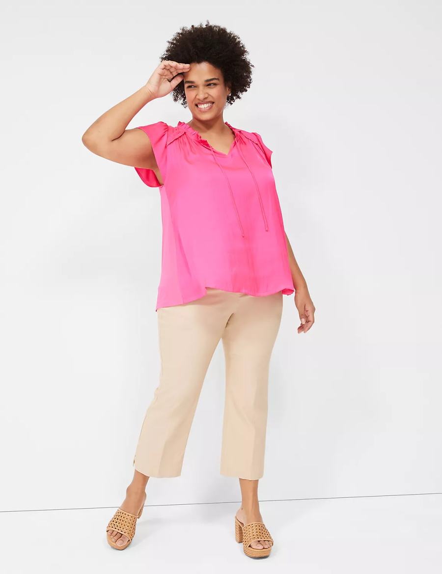 μπλουζακια γυναικεια Lane Bryant Cap Flutter-Sleeve Satin & Knit Top ροζ | AJG5916FE