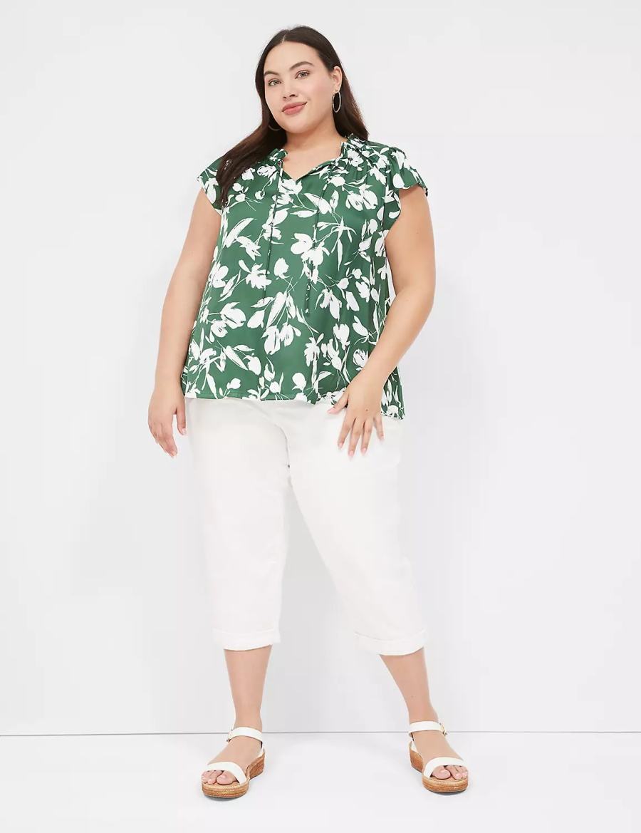 μπλουζακια γυναικεια Lane Bryant Cap Flutter-Sleeve Satin & Knit Top πρασινο | QFQ5016FK