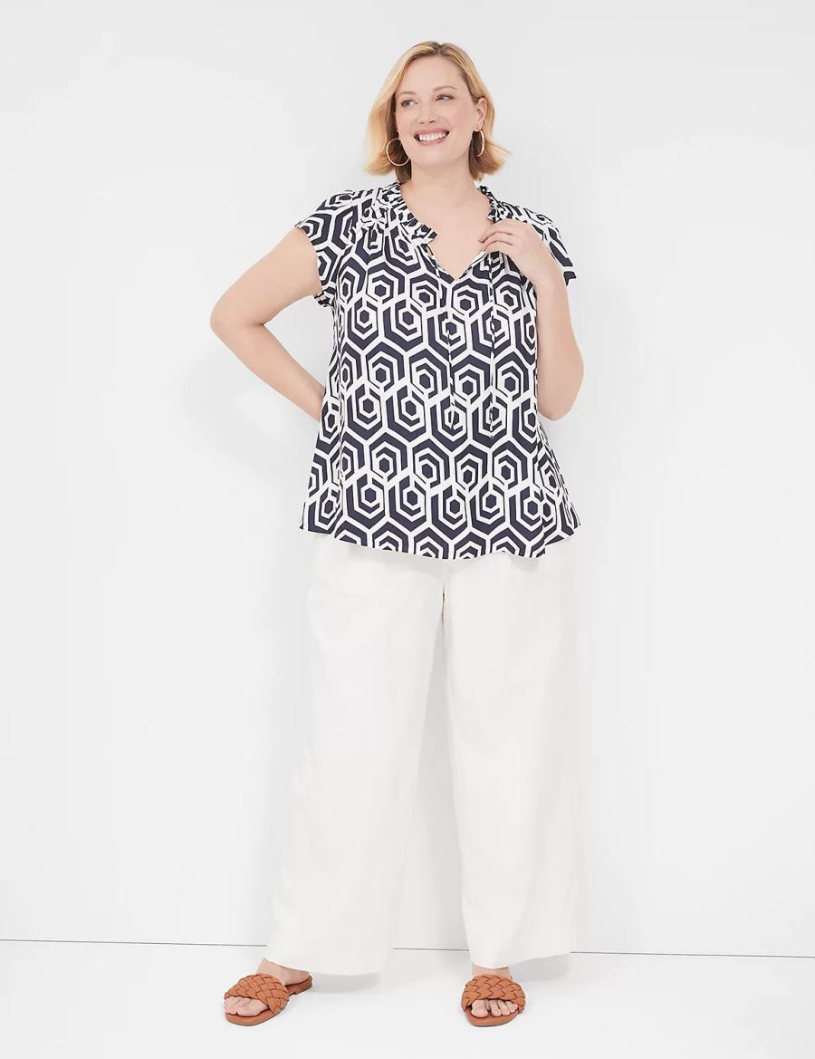 μπλουζακια γυναικεια Lane Bryant Cap Flutter-Sleeve Satin & Knit Top μπλε | XLV6392WJ