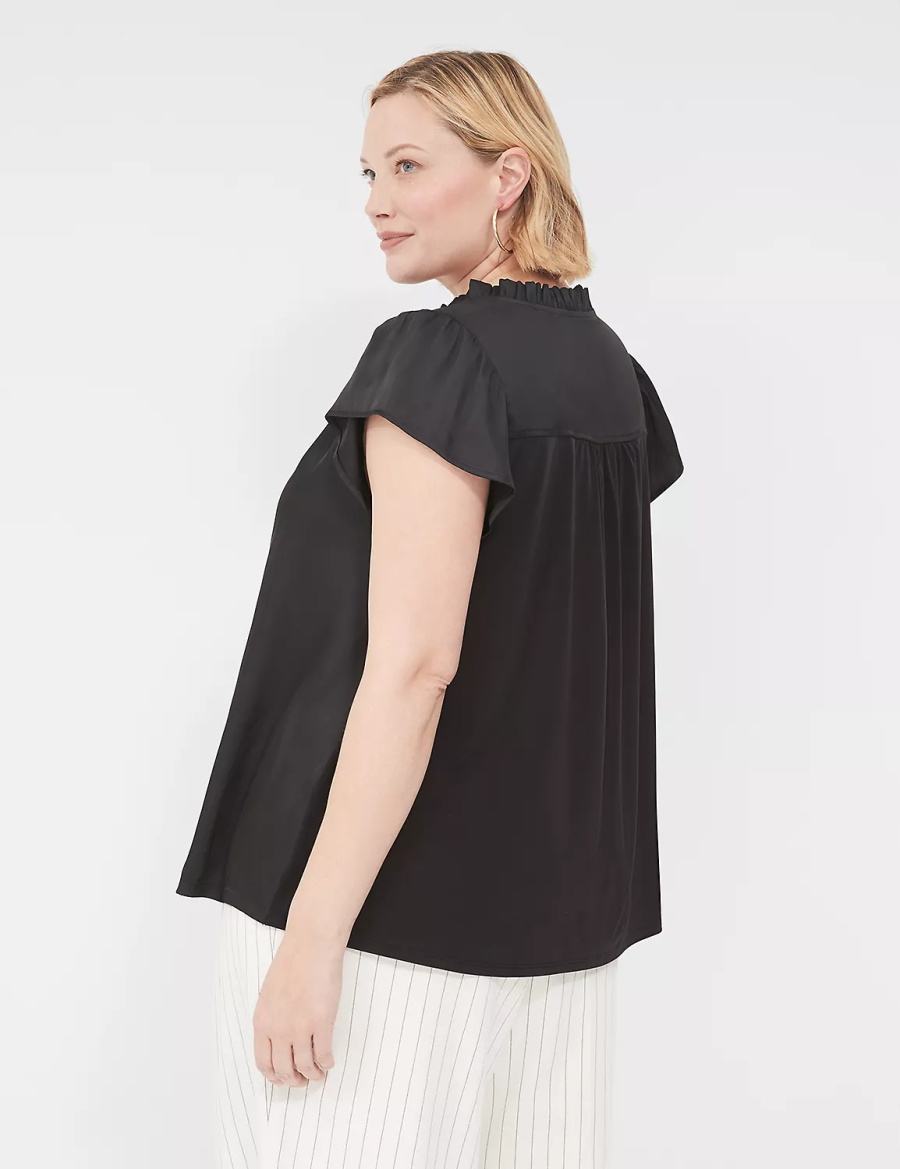 μπλουζακια γυναικεια Lane Bryant Cap Flutter-Sleeve Satin & Knit Top μαυρα | UEN3099GP