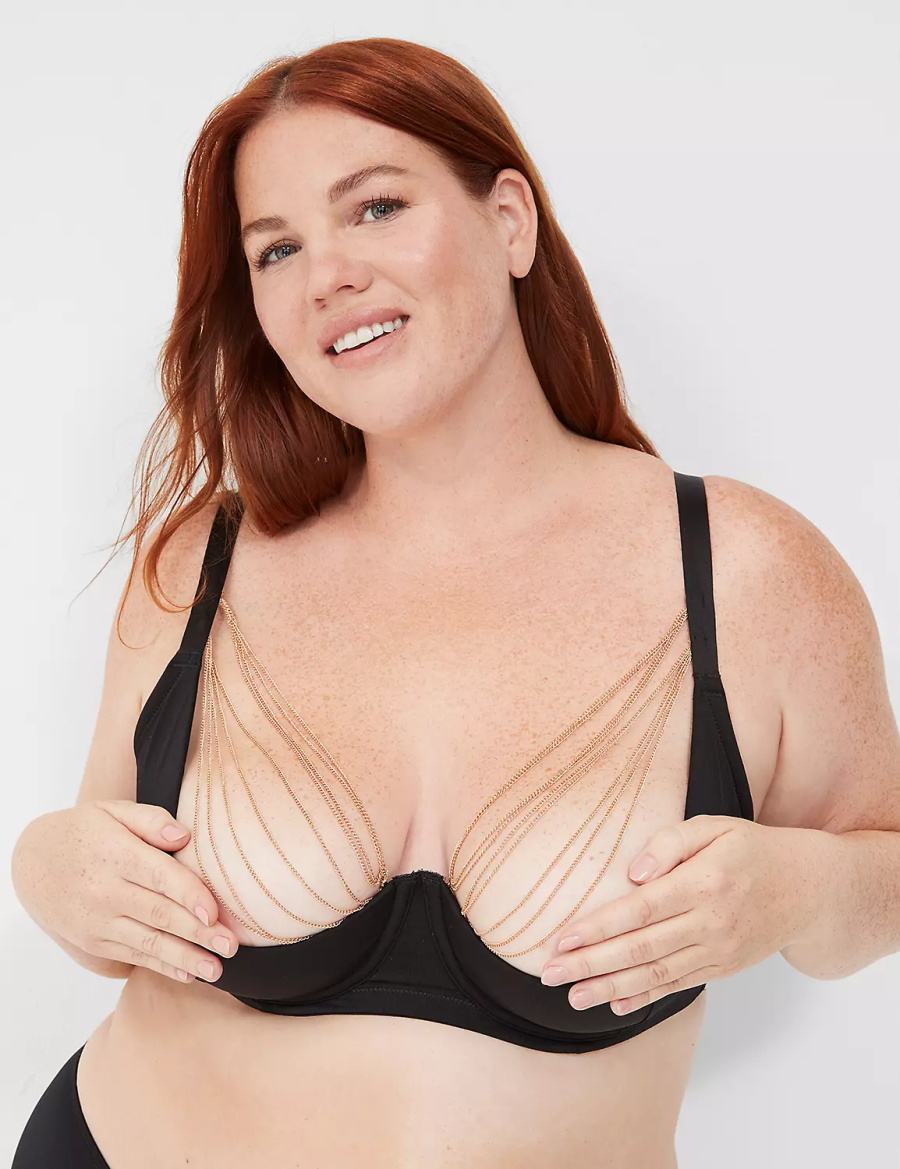 Μπραλέτες γυναικεια Lane Bryant Chain Quarter Cup μαυρα | VXD468BC