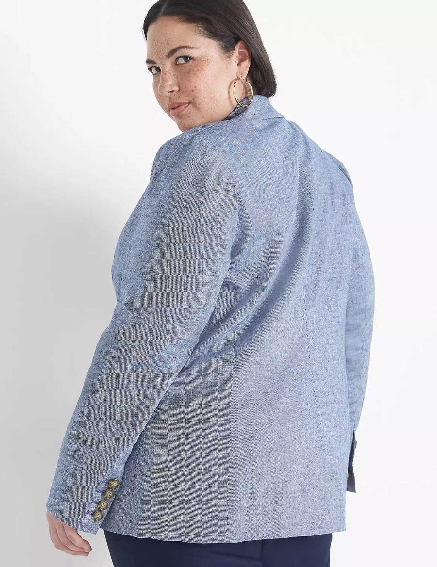 Μπλέιζερ γυναικεια Lane Bryant Chambray Linen Long-Sleeve μπλε γκρι | RRH659FM