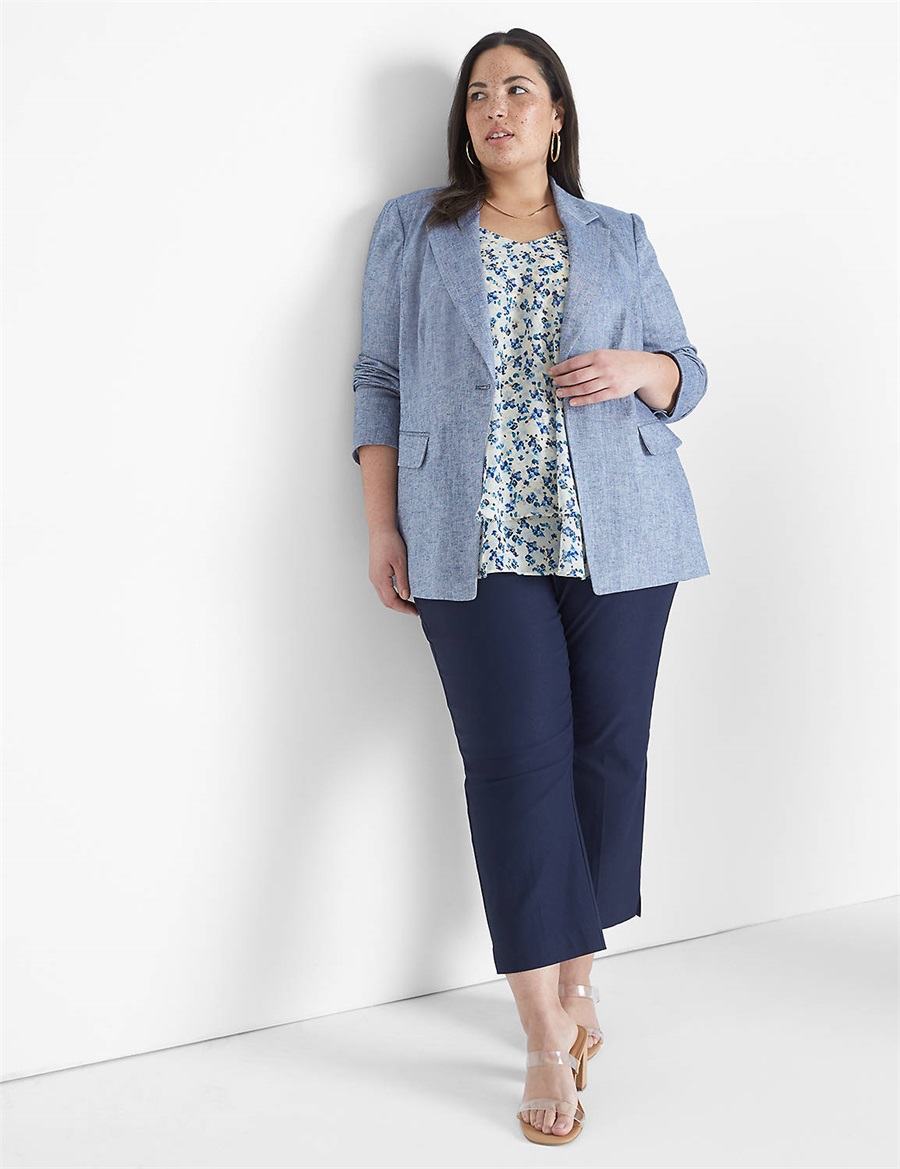 Μπλέιζερ γυναικεια Lane Bryant Chambray Linen Long-Sleeve μπλε γκρι | RRH659FM