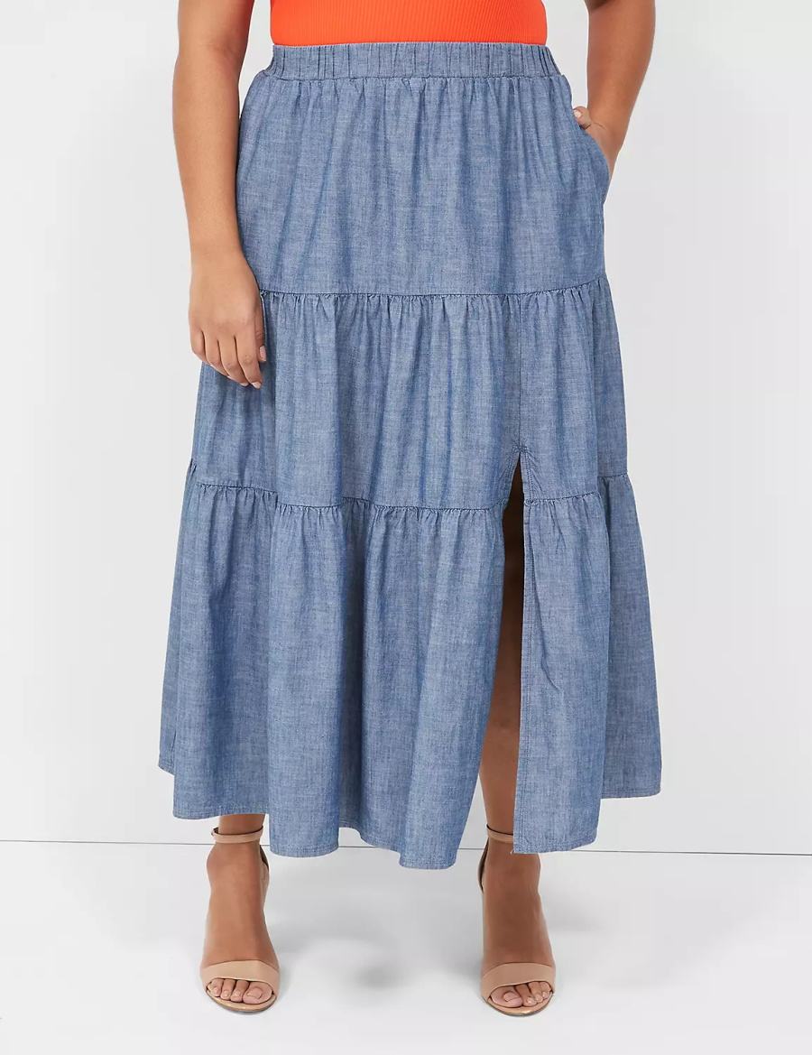 φουστεσ γυναικεια Lane Bryant Chambray Maxi μπλε | QNG5078RY